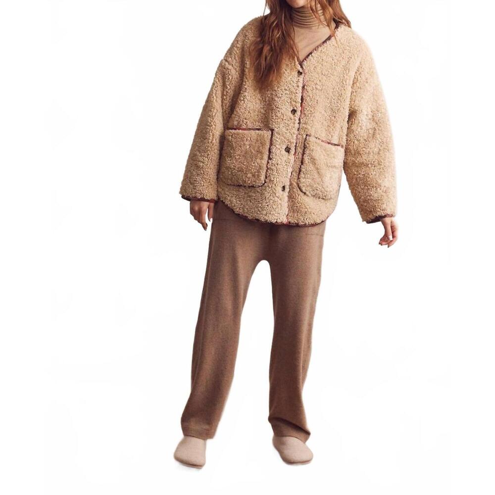NEW AMENTE sherpa reversible coat in brown/oatmeal - Picture 4 of 9